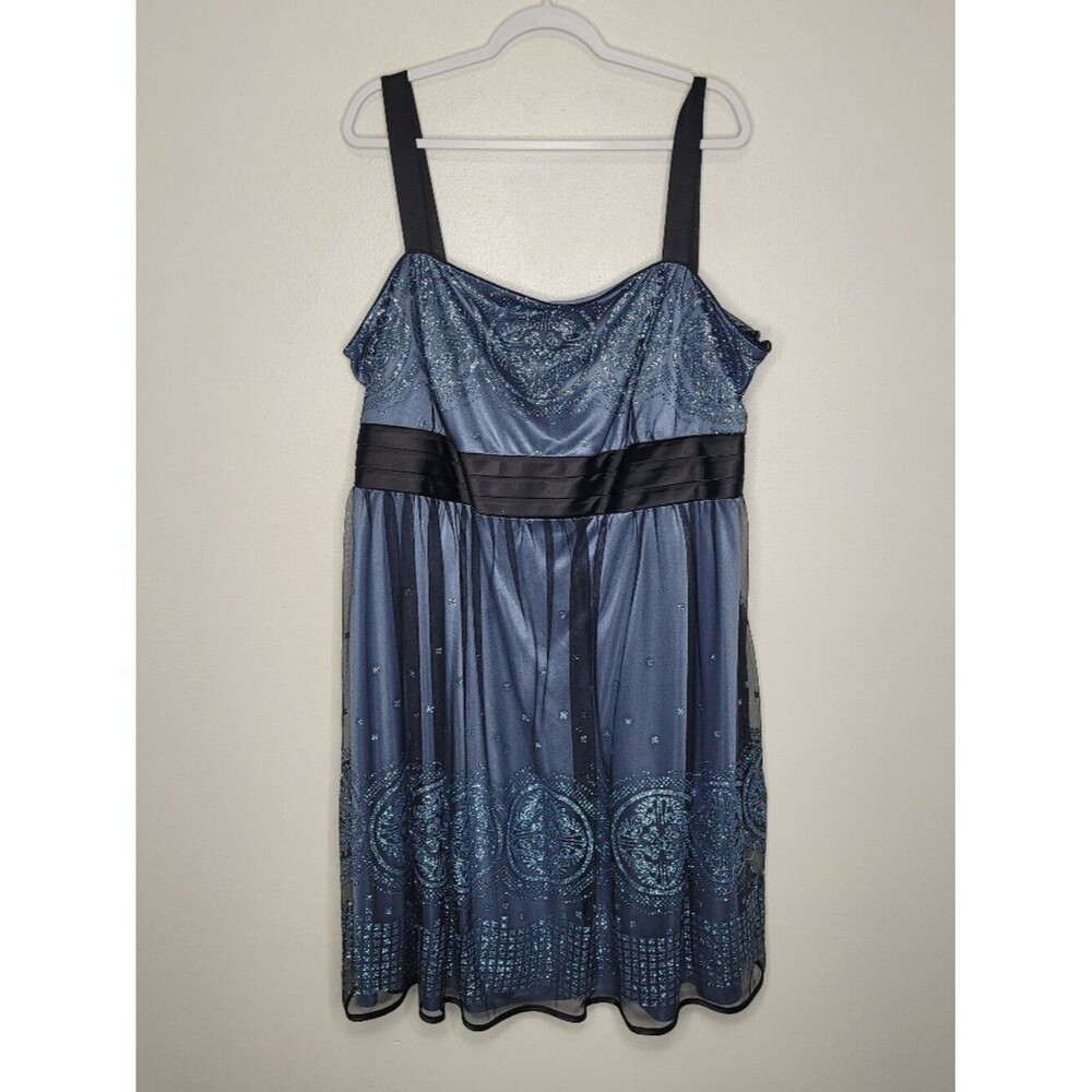 Dressbarn Collection blue black sparkly short plus size dance formal dress 22